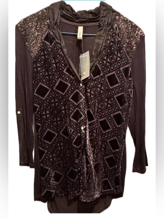 Anthropologie Tops - NWT Anthropologie Chocolate Velvet Sequin Button Down Top (Size Sm. Retail: $98)